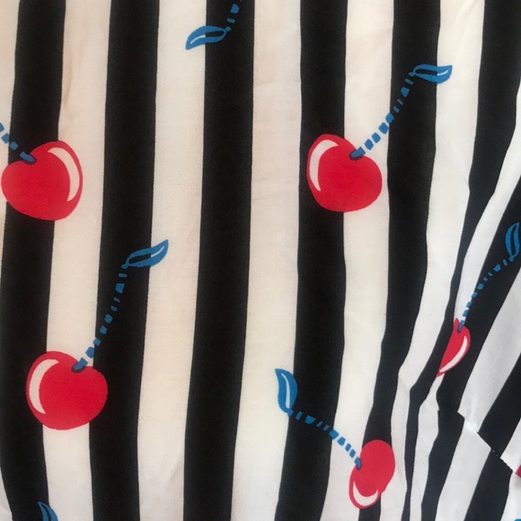 Cynthia Rowley Black & White Striped Cherry Print  Shirt - Picture 3 of 4
